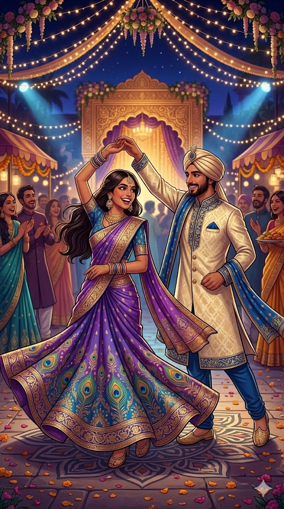 An Indian wedding sangeet celebration