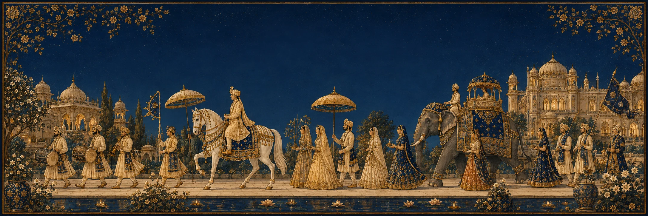 An illustrated royal wedding procession