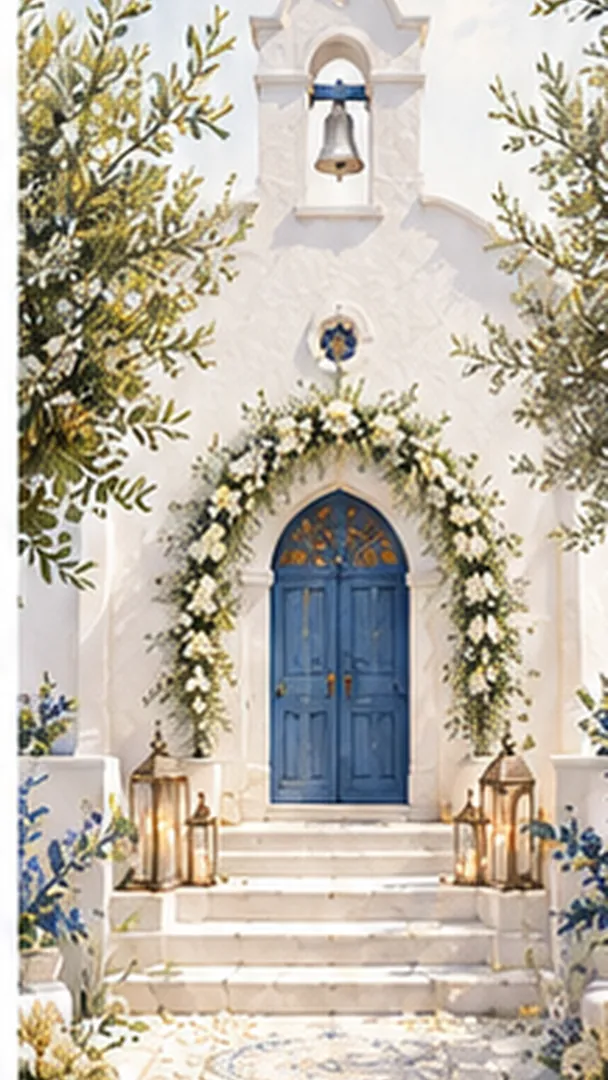Santorini Blue wedding invitation template preview